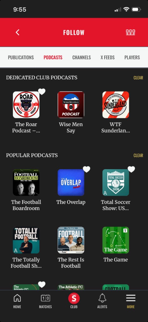 Sideline app podcasts discovery screen